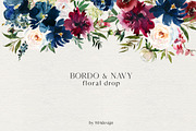 Bordo & Navy Watercolor Flowers PNG, a Decorative Illustration by whiteheartdesign (Thumbnail 5 of 9)