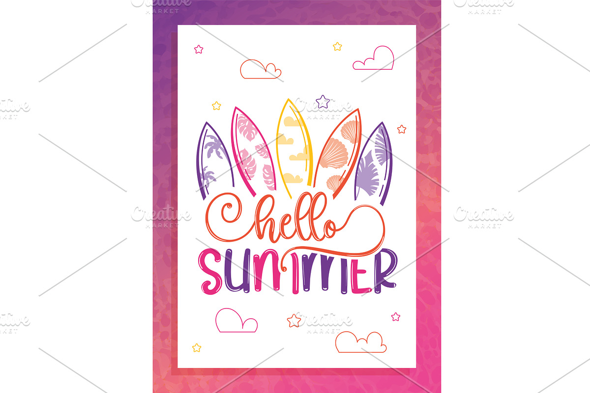 Hello summer poster with surfboards, an Object Illustration by studioDK