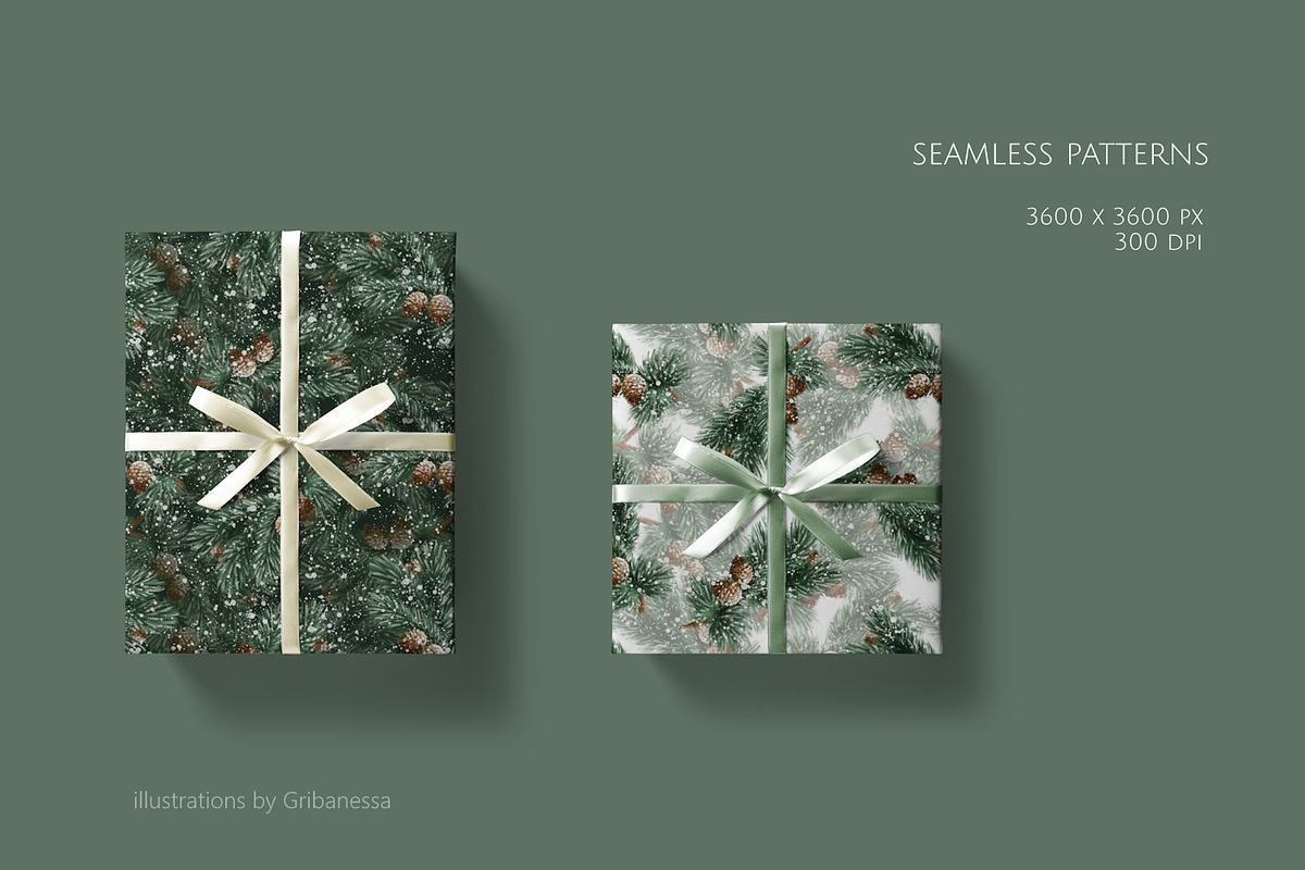 Winter Pine Branches Patterns, a Pattern Graphic by Gribanessa (Photo 4 of 4)