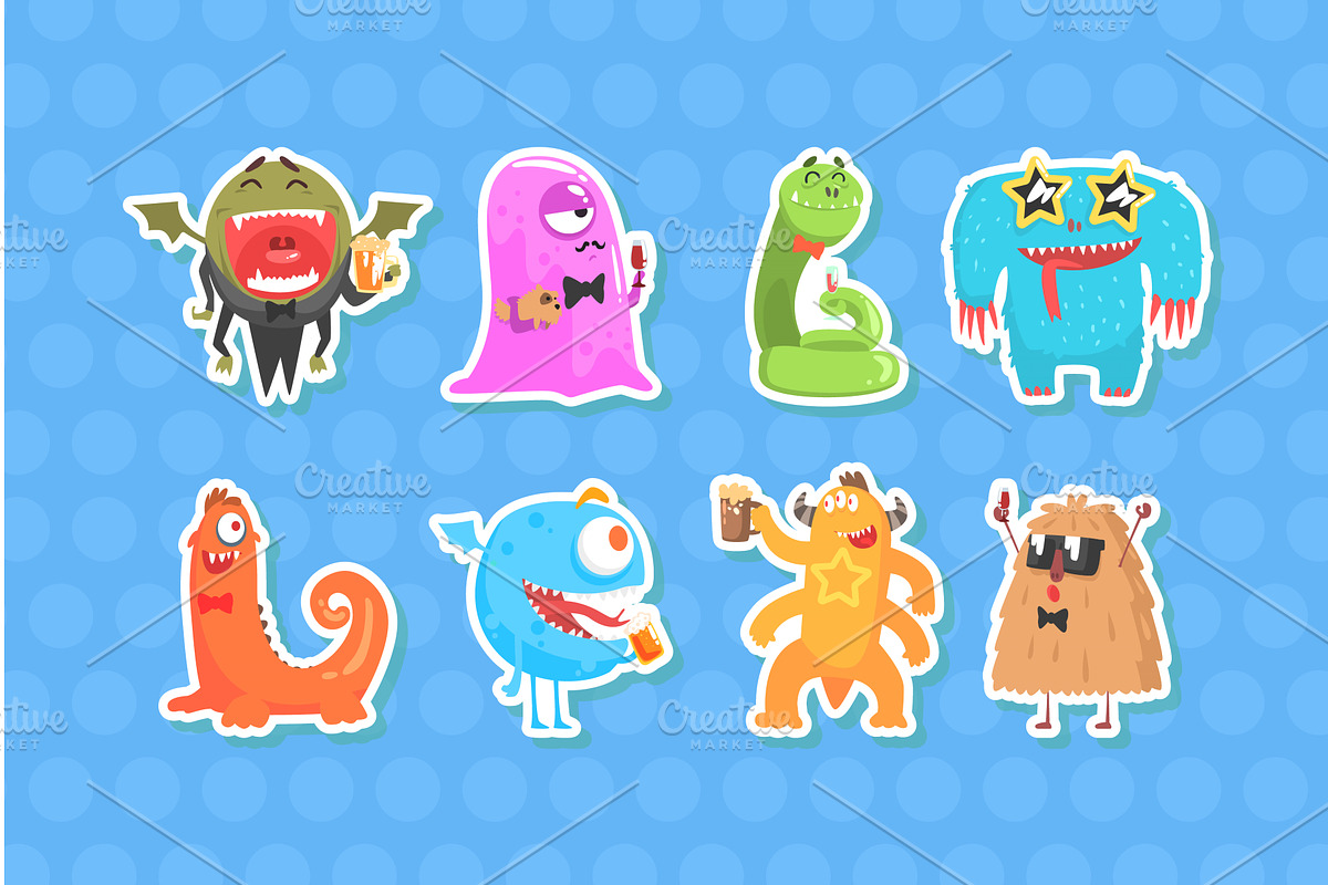 Funny Monsters Stickers Collection, an Animal Illustration by TopVectors