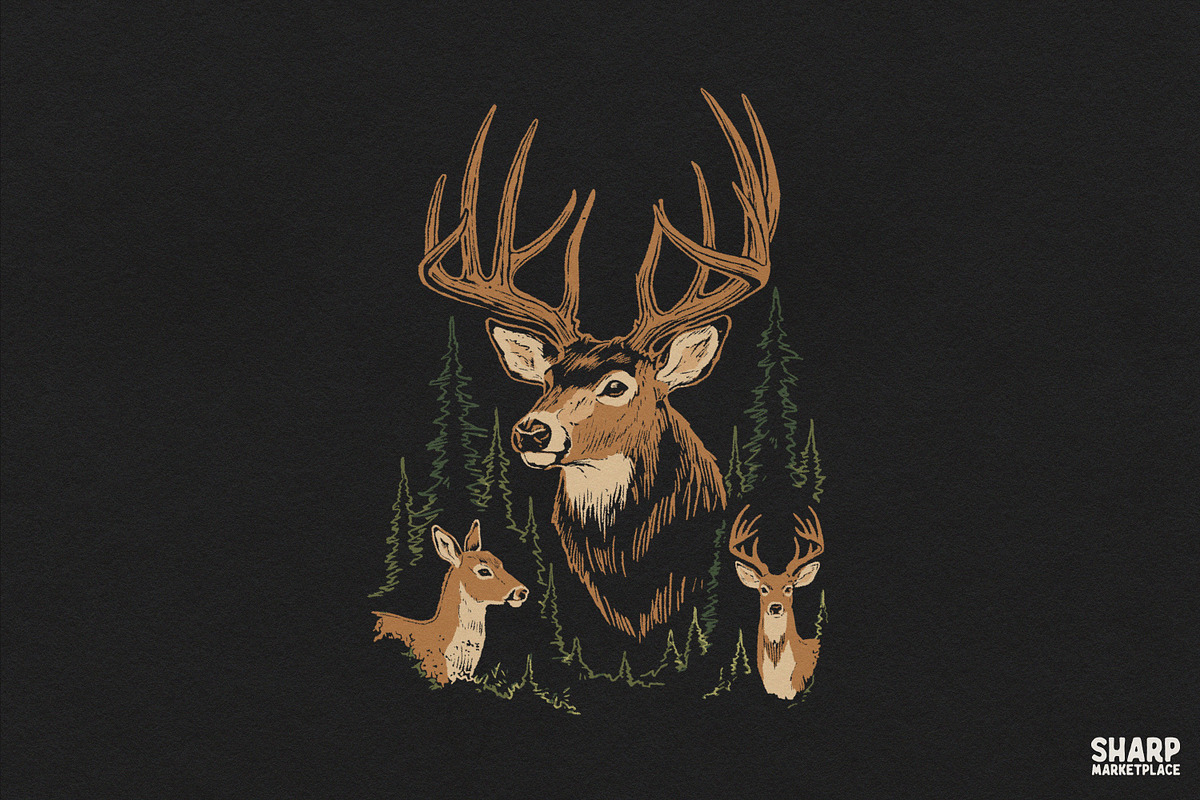 Rustic Buck And Deer In Dark Pine, an Object Graphic by SharpMarketplace (Photo 1 of 4)