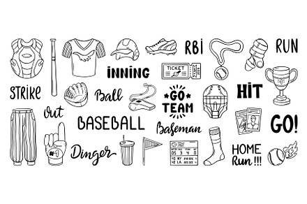 Hand drawn baseball equipment. Sport, a Sport Illustration by Valerie Bodnar