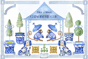 Chinoiserie Blue Watercolor, a Decorative Illustration by LABFcreations