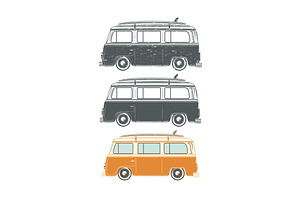 Set of retro travel camper vans., a Background Graphic by Aleksandrs