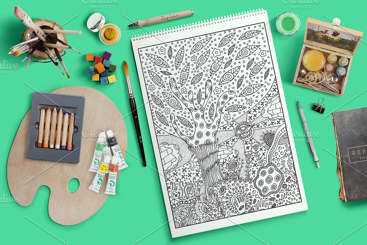 Surreal Landscape - 2 coloring pages, an Illustration by DoodleArtDesigns (Photo 3 of 3)