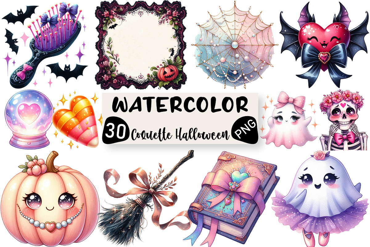 Cute Coquette Halloween Clipart, an Illustration by Black Bird Studio (Photo 1 of 6)