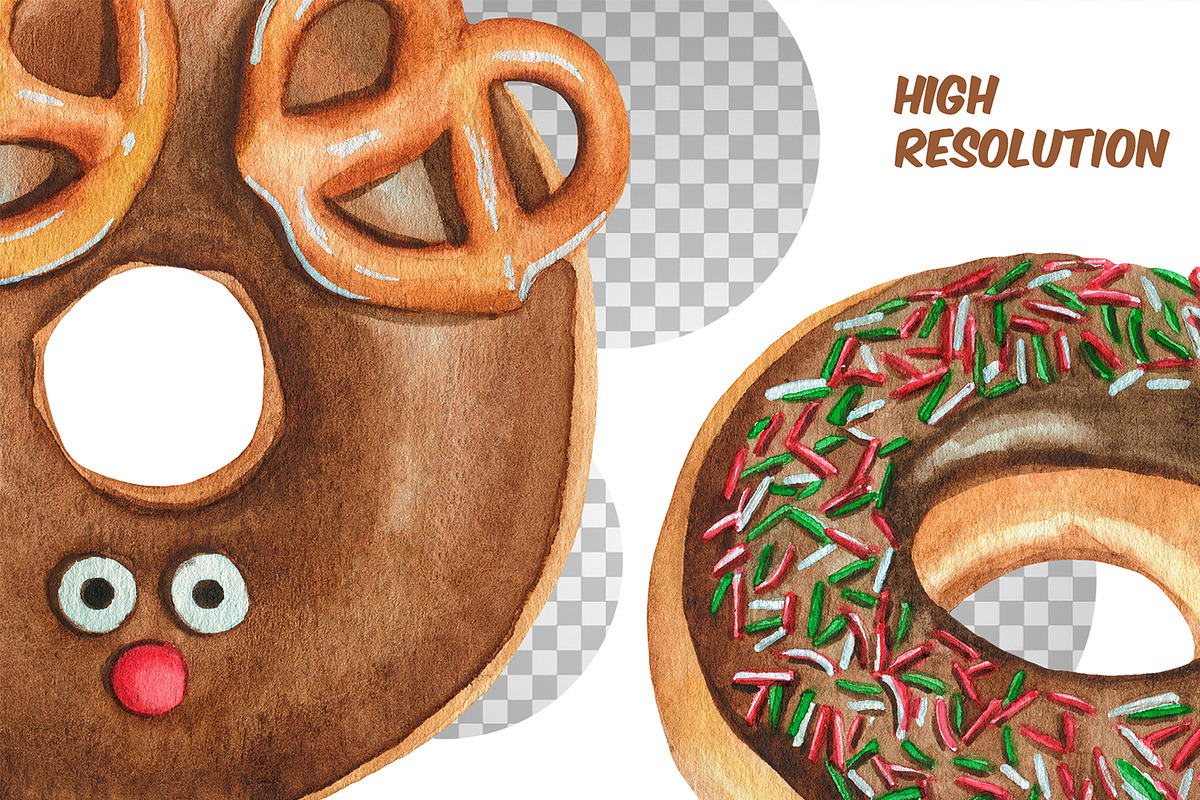 Watercolor Christmas donuts clipart, a Food Illustration by ArtfulStudio (Photo 7 of 7)