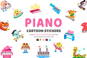 Piano Cartoon Stickers Set