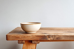 Ceramic bowl on wooden table creates a calm and inviting atmosphere in a minima, a Food & Drink Photo by AlyaAnd