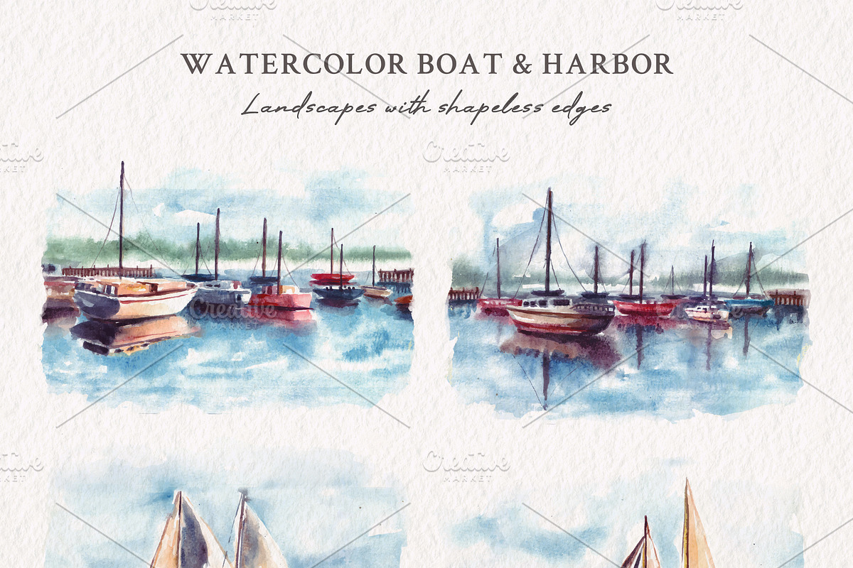 Watercolor Boat & Harbor, an Illustration by Yorda Studio (Photo 2 of 11)