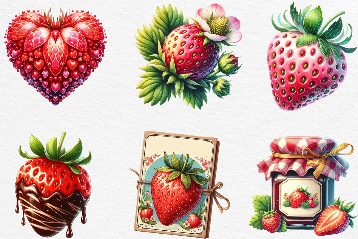 Watercolor Strawberry Clipart PNG, an Illustration by Black Bird Studio (Photo 2 of 6)