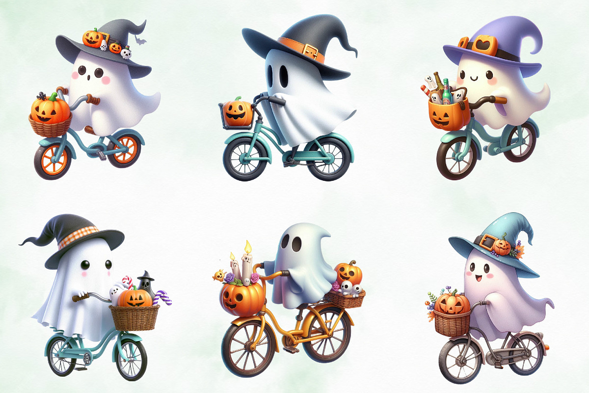 Halloween Cute Retro Ghost Clipart, an Illustration by Creative Art (Photo 3 of 4)