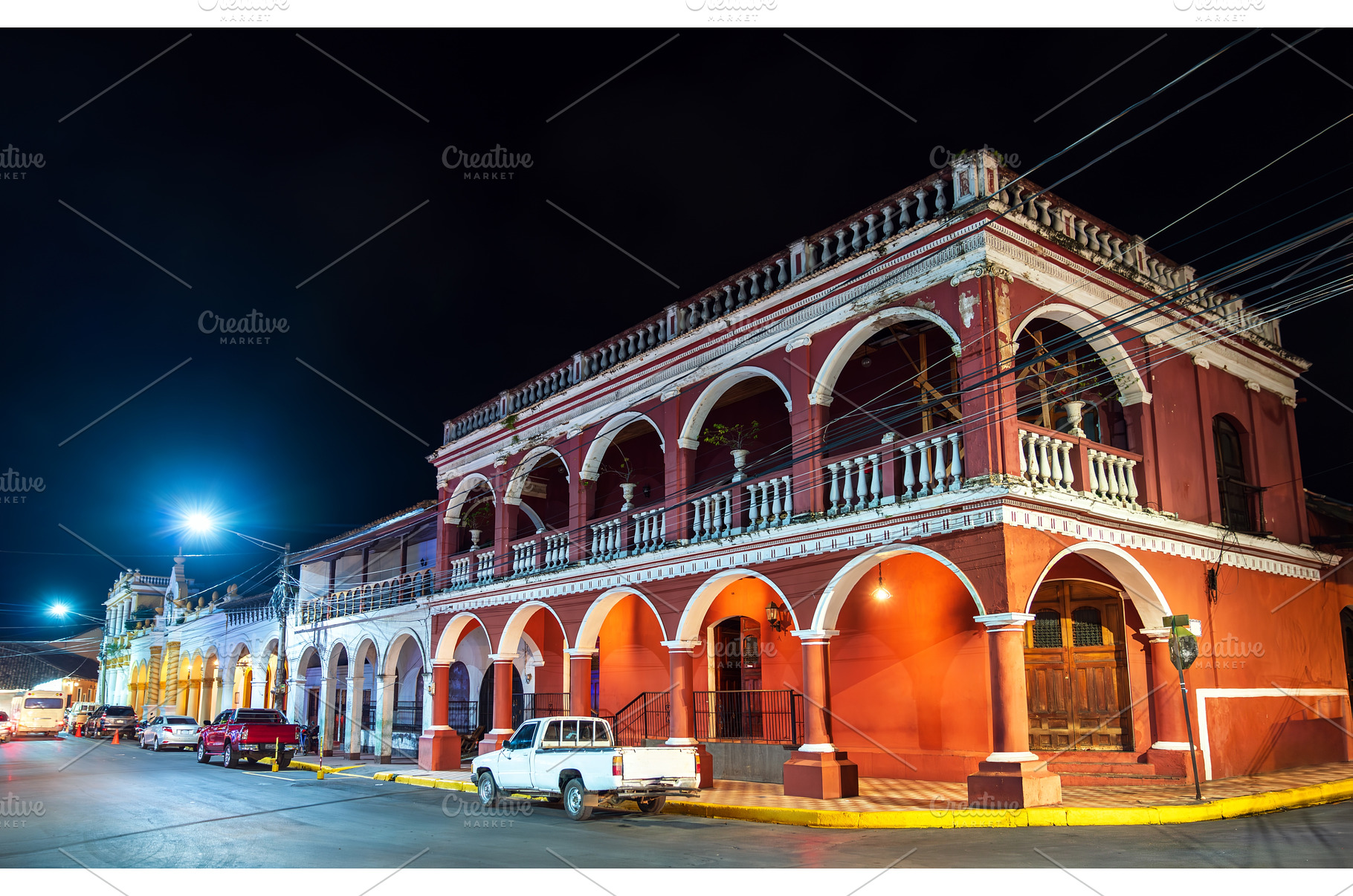 Colonial building illuminated at, an Architecture Photo by Leonid Andronov