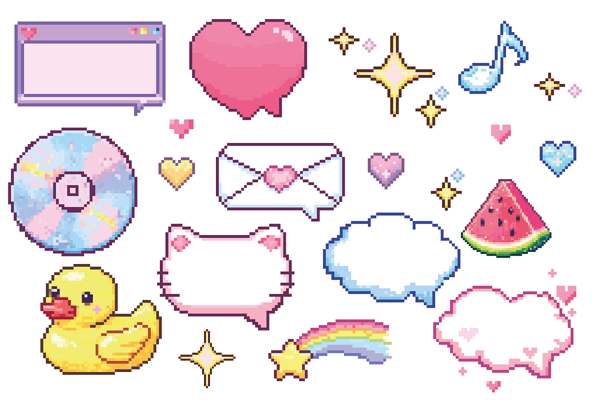 Cute Pixel Art Elements & patterns, an Object Illustration by Bielousova Art (Photo 2 of 3)