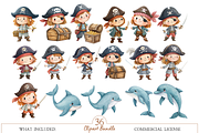 Watercolor Pirate Clipart Bundle, an Illustration by MockupWizard (Thumbnail 2 of 5)
