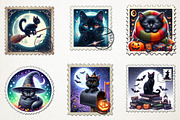 Halloween Black Cat Postage Stamp, an Illustration by RobertsArt (Thumbnail 4 of 4)
