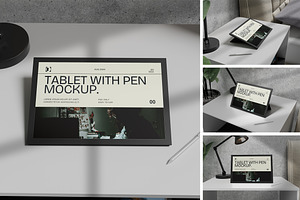 Two Tablets with Digital Pen Mockup, a Device Mockup by xavier_studio