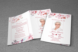 Funeral Program Template Pink Flower