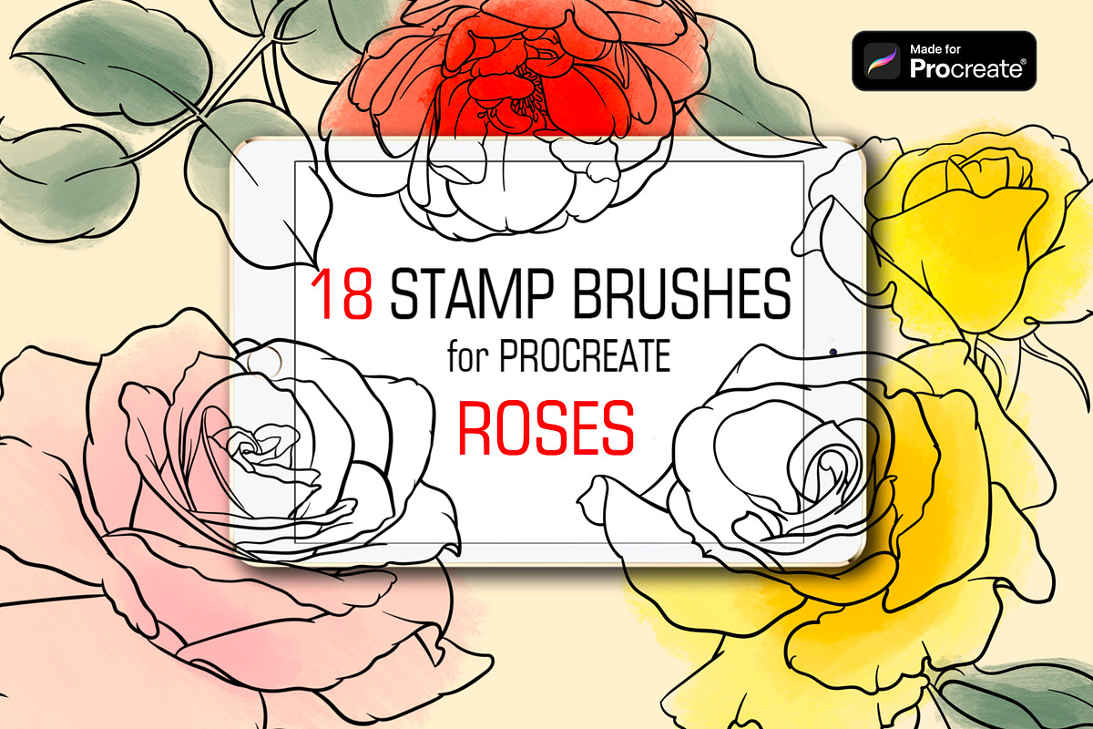 Rose flowers procreate stamp brushes, a Brush Add-On by ViktoriArt (Photo 1 of 6)
