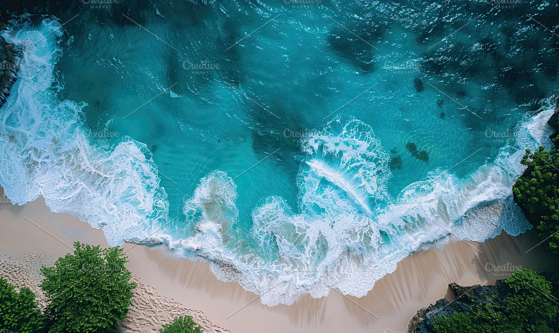 Drone view of a secluded beach with, a Photo by LOGOCREATIVE
