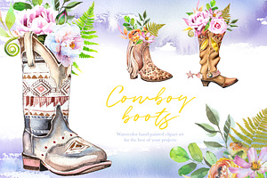 Watercolor Cowboy Boots Clipart Set