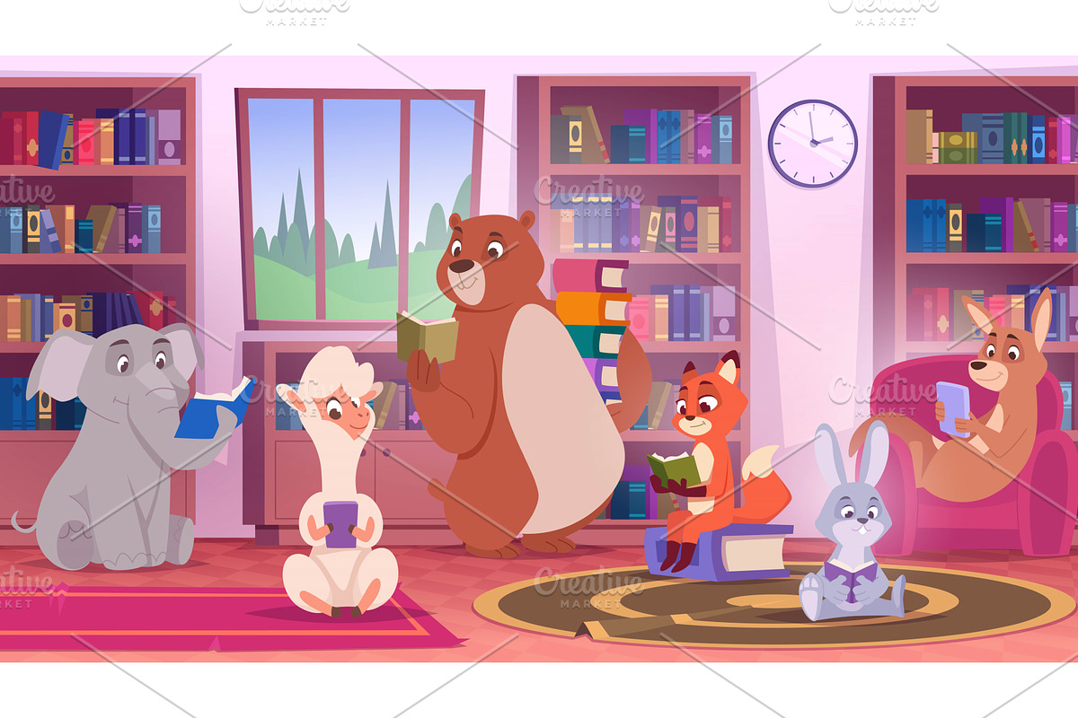 Animals learning. School concept, an Animal Illustration by Onyx