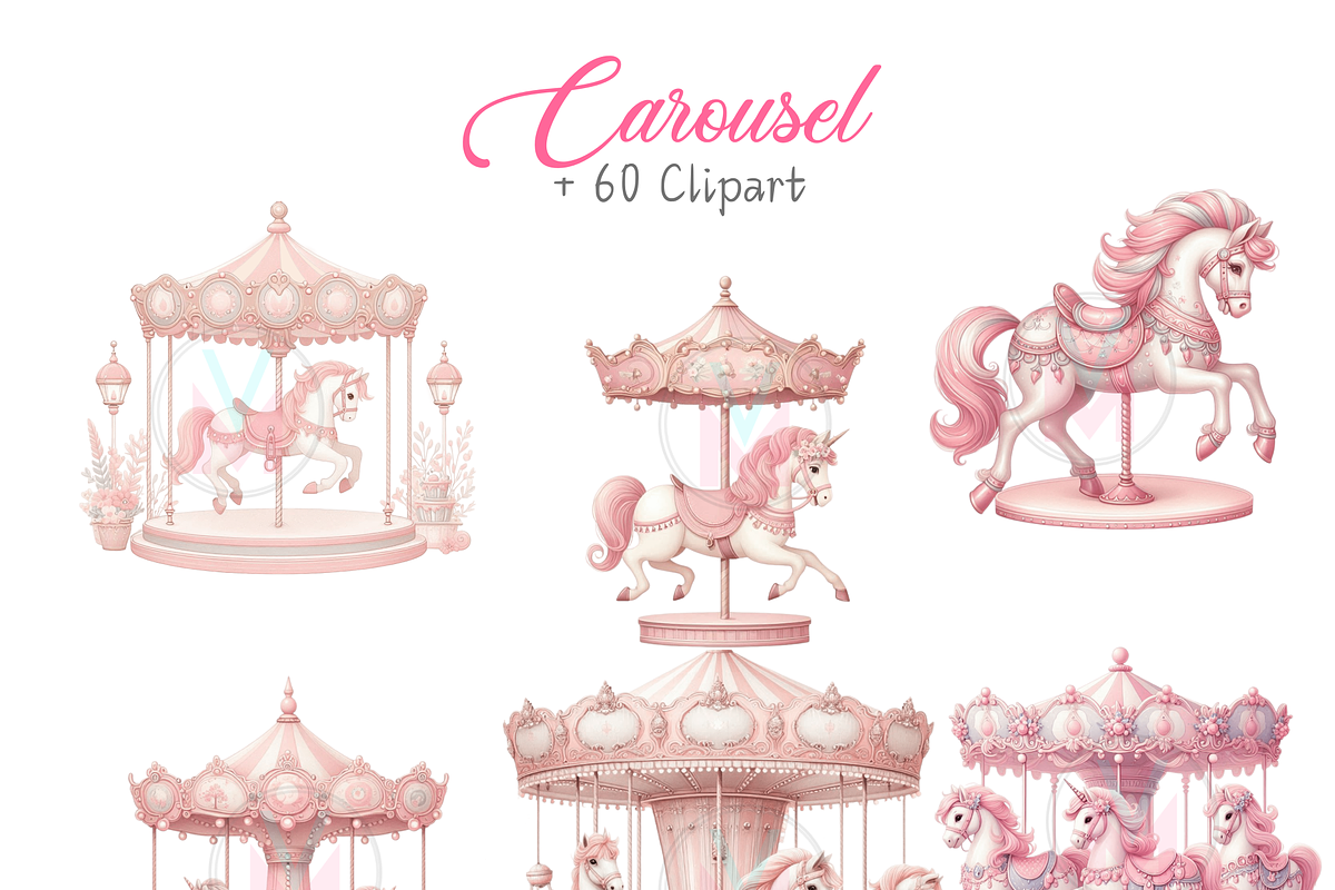Pink Pony and Carousel Horse PNG, a Decorative Illustration by VM PARTYS  BY TAIRUMA (Photo 7 of 10)