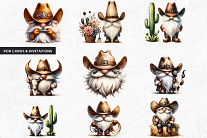 Watercolor Cowboy Gnome Clipart Set