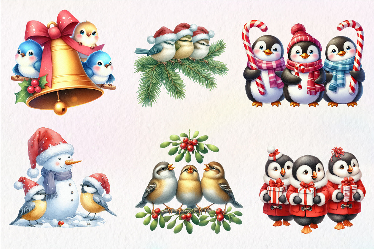 Christmas Birds Sublimation Clipart, an Illustration by CreationArt (Photo 4 of 5)