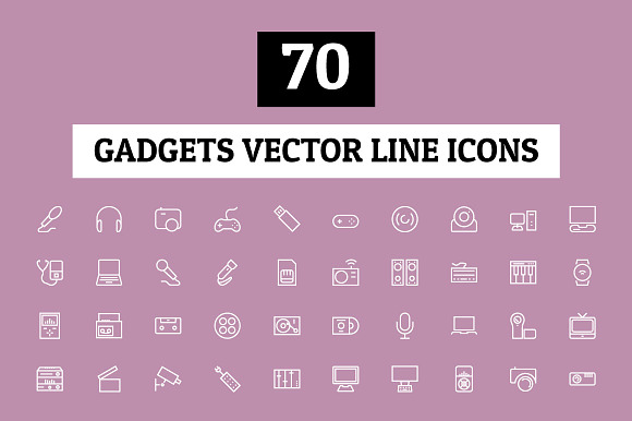 70 Gadgets Vector Line Icons