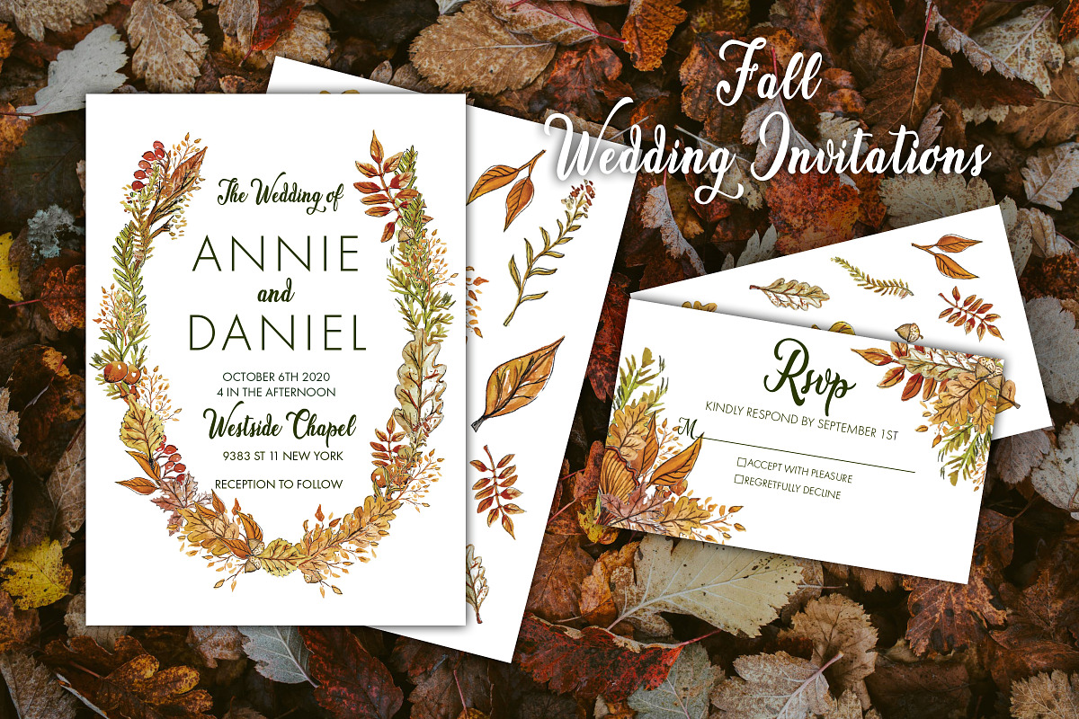 Fall Wedding Invitations download, a Stationery Template by LandOfTheBees (Photo 1 of 5)
