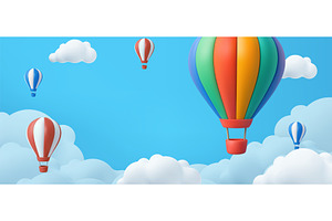 3D Hot Air Balloons Floating in Blue, a Transportation Illustration by ModVector