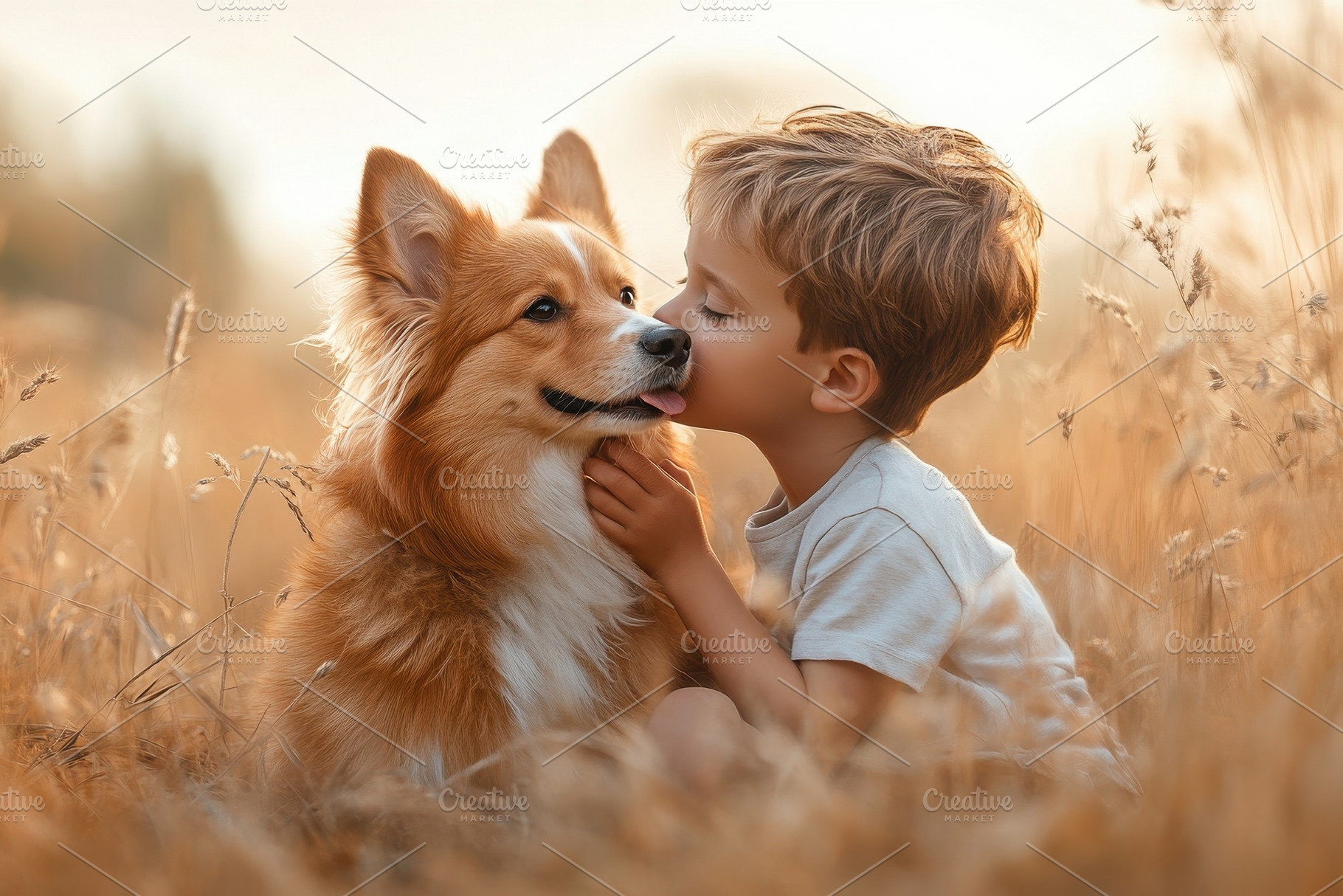 Boy shares love with dog, a Photo by Pavel_design