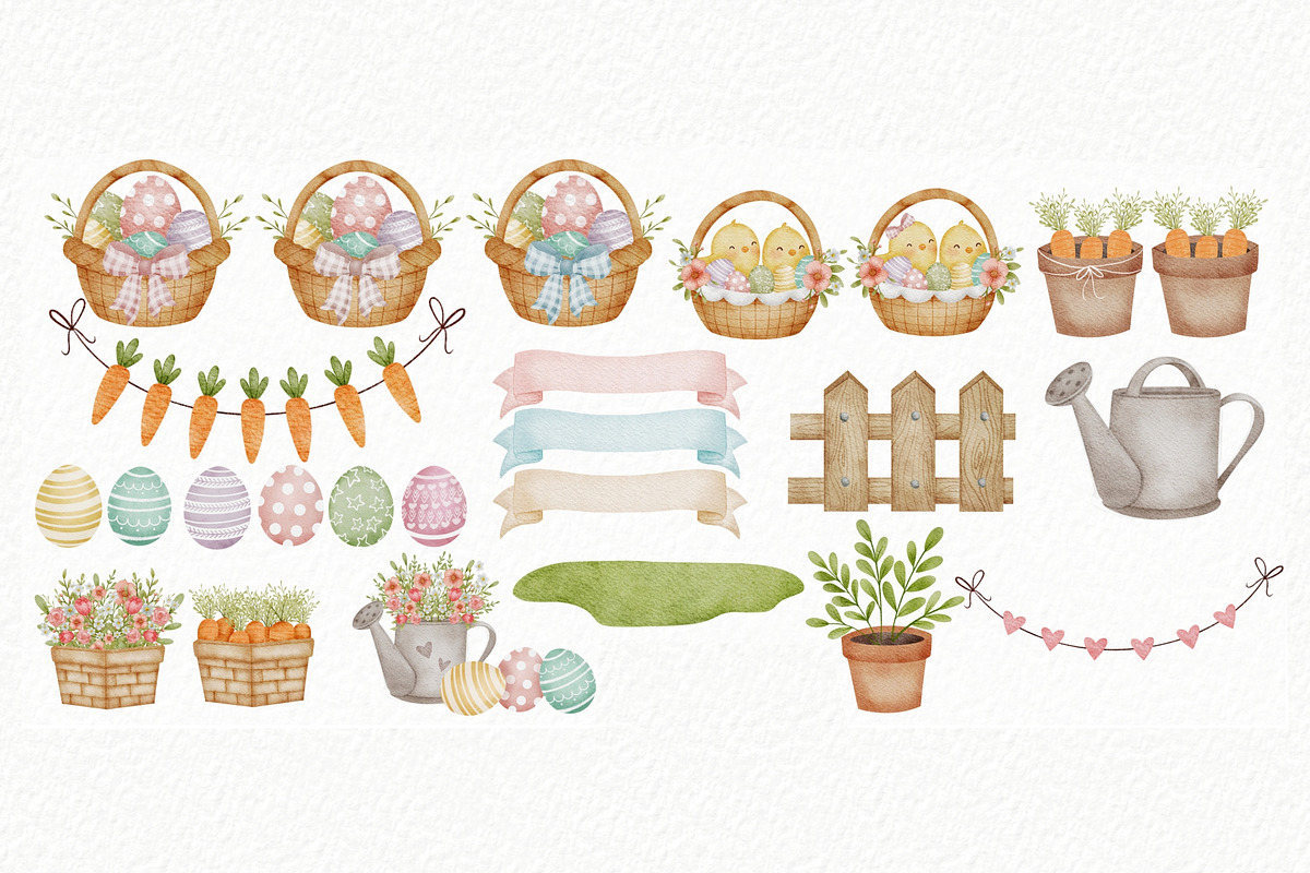 Easter garden Watercolor Clipart, an Illustration by Estúdio Lin (Photo 3 of 7)
