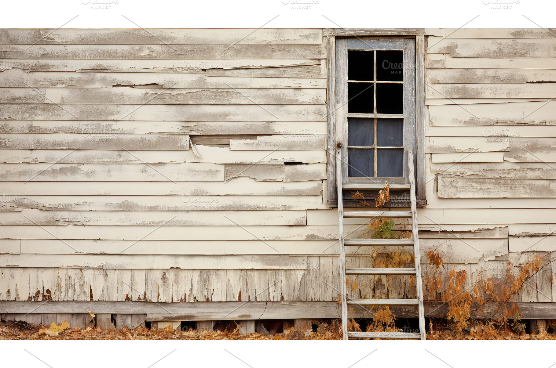 weathered ladder against house ai, an Industrial Photo by pikepicture