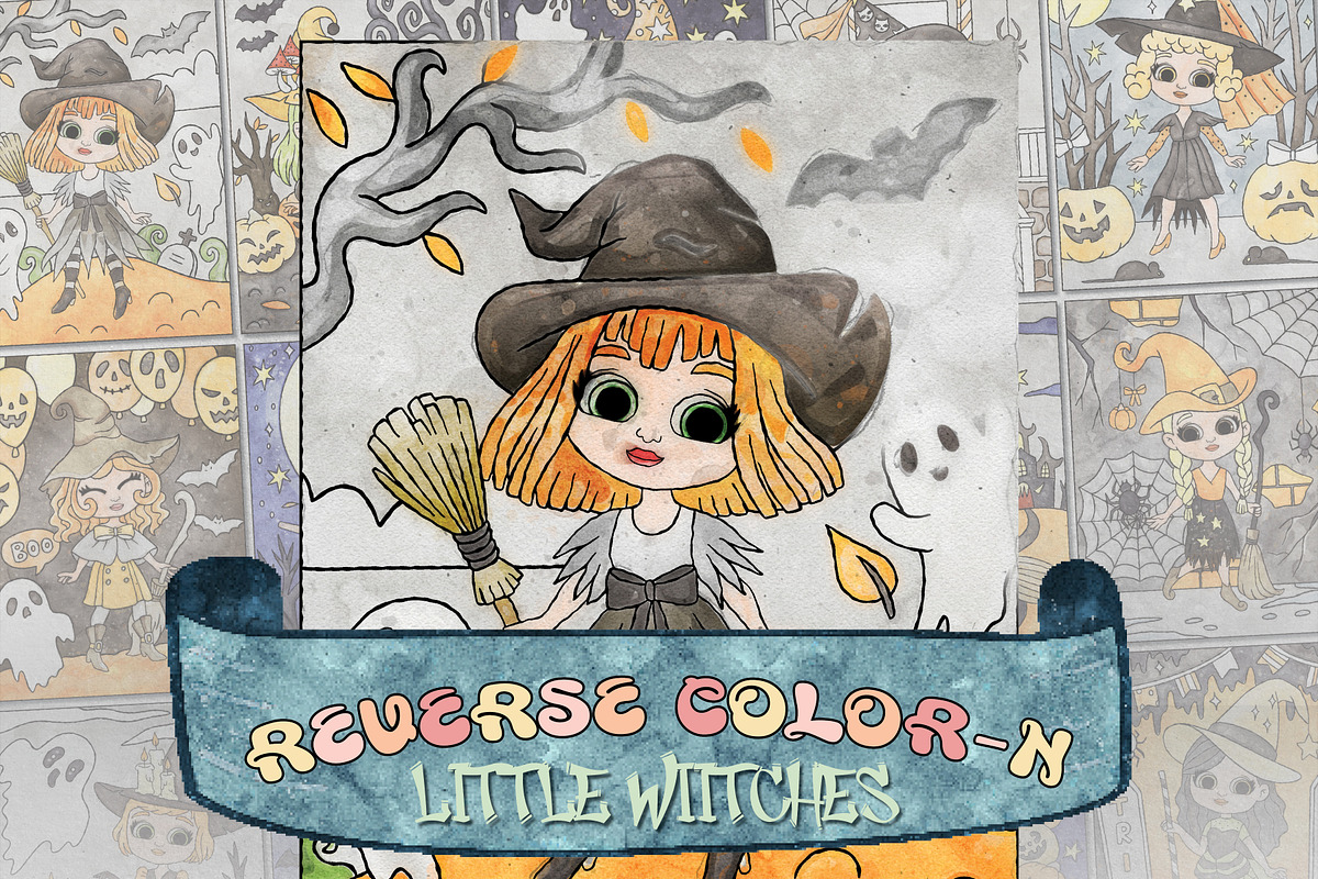 Halloween Reverse Coloring Pages, a Seasonal Illustration by Adirondack Canvas Studio (Photo 1 of 8)