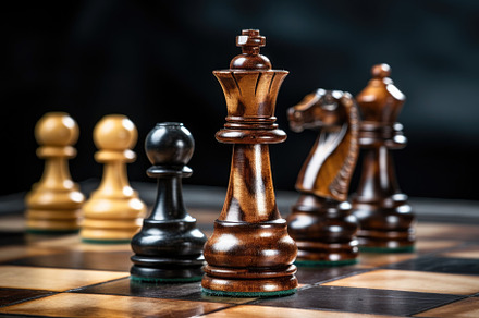 Wooden chess pieces on a chessboard., a Photo by Iftikhar Alam