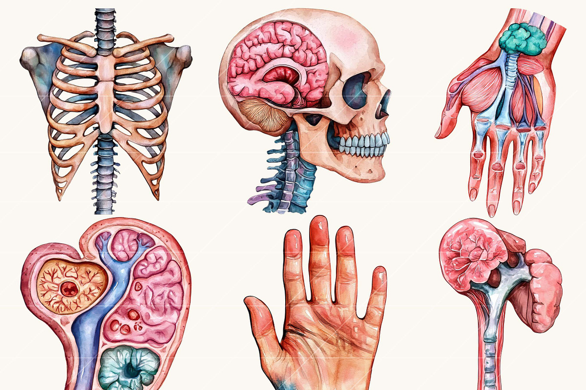 Watercolor Human Anatomy Clipart, a Person Illustration by BusyDaydesign (Photo 4 of 9)