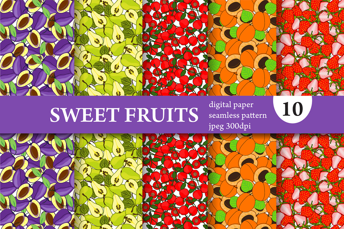 10 Sweet Fruits Patterns Set