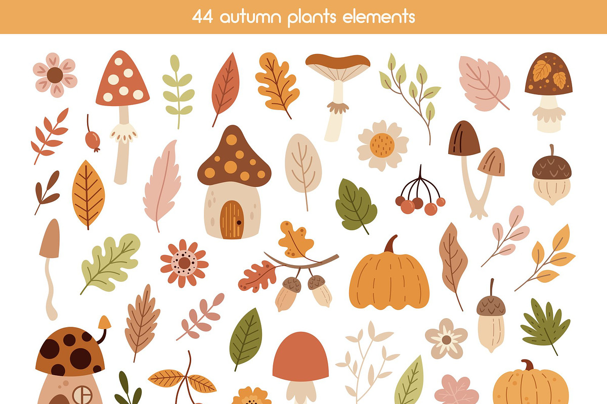 Fall animals and plants clipart, a Seasonal Illustration by JulzaArt (Photo 3 of 8)