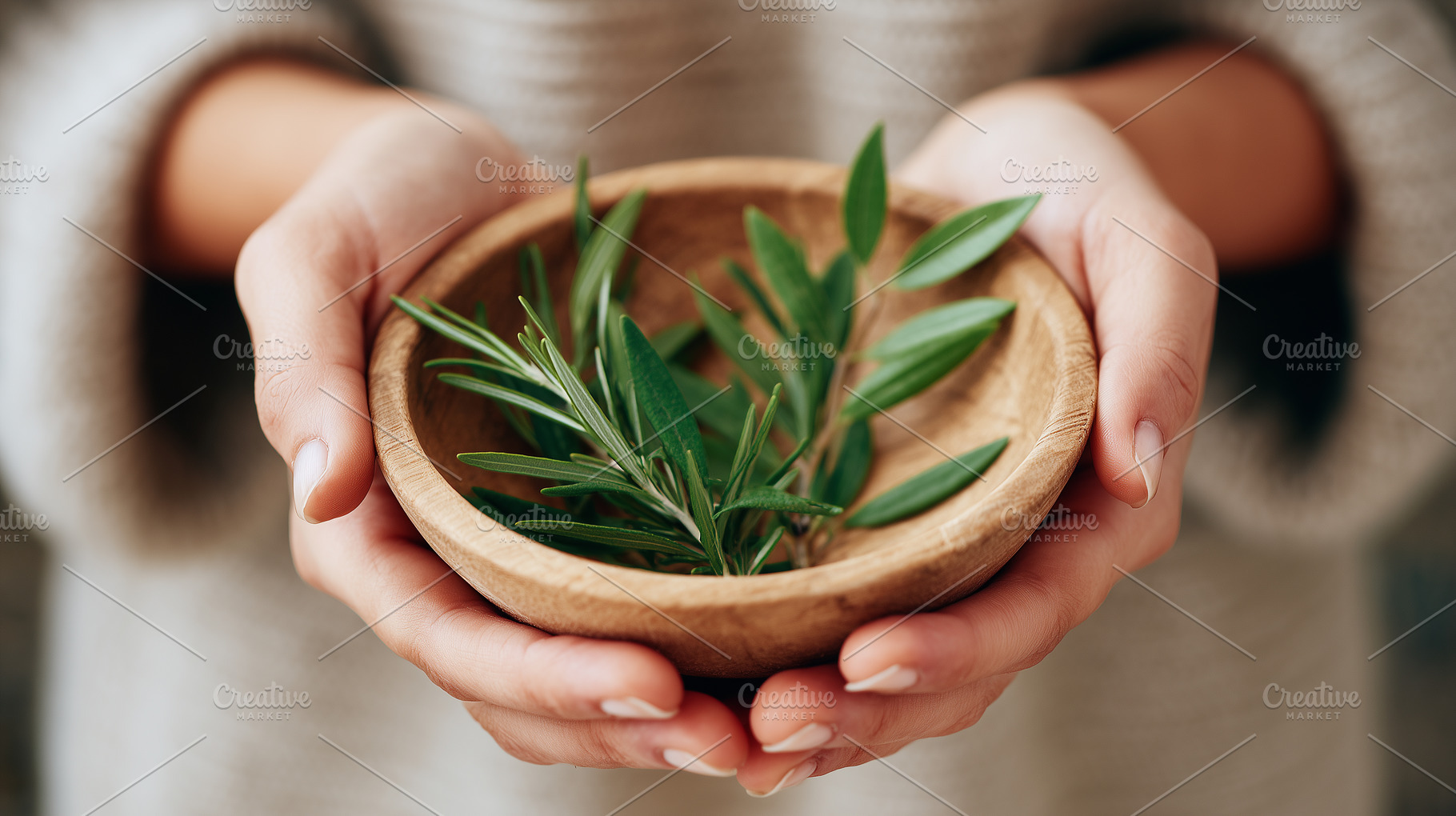 Hands holding a wooden bowl with, a Nature Photo by MistyDay