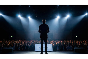 Man Speaking to Large Audience, a Business Photo by CREATIVEDEF