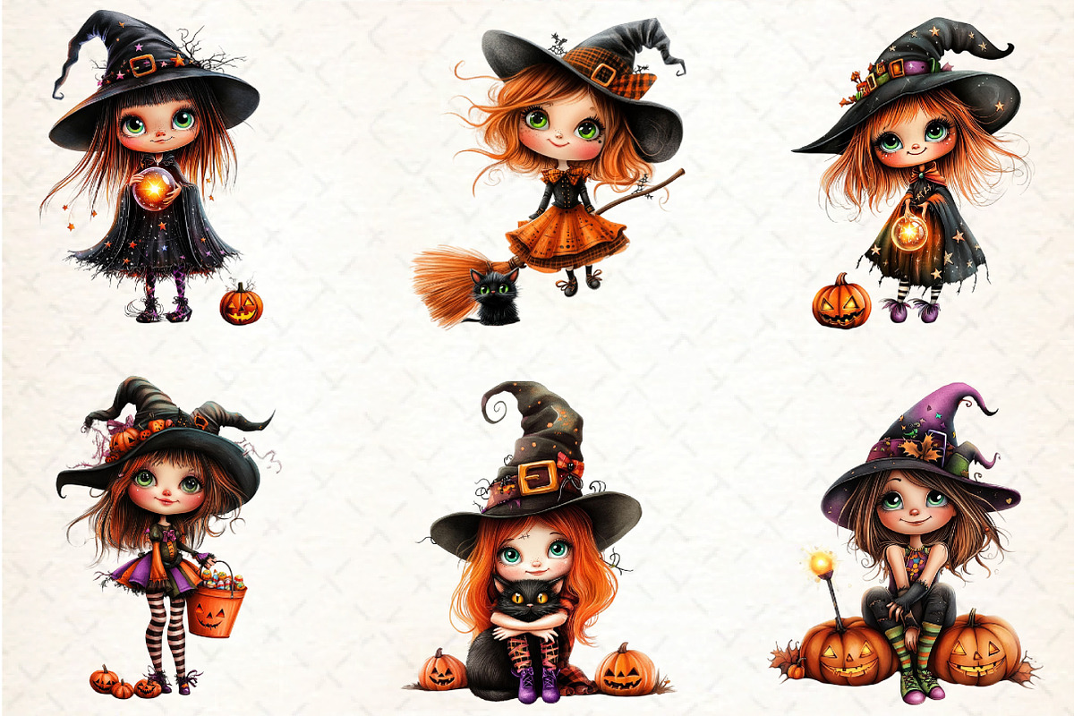 Quirky Halloween Witch Clipart, an Illustration by DreamCafeArt (Photo 6 of 8)