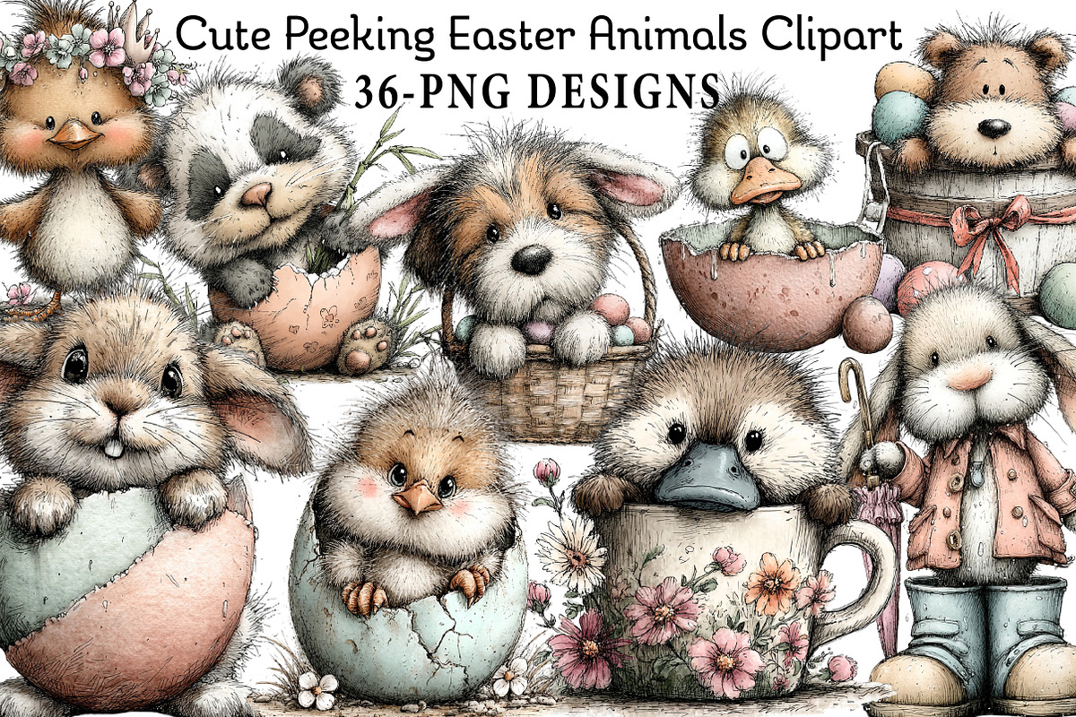 Cute Peeking Easter Animals Clipart, an Illustration by Daily.Designs (Photo 1 of 8)