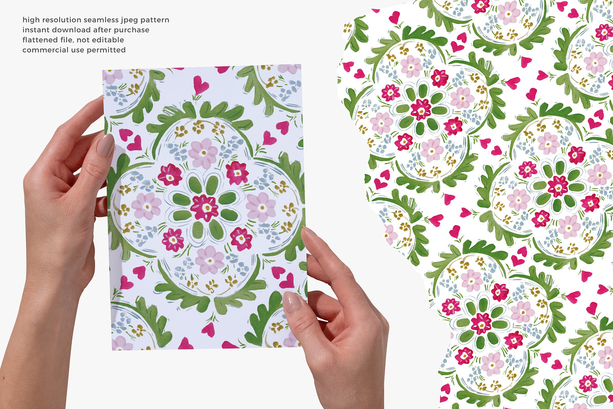 romantic folk tile pattern, a Pattern Graphic by Pink Studio Art (Photo 4 of 4)