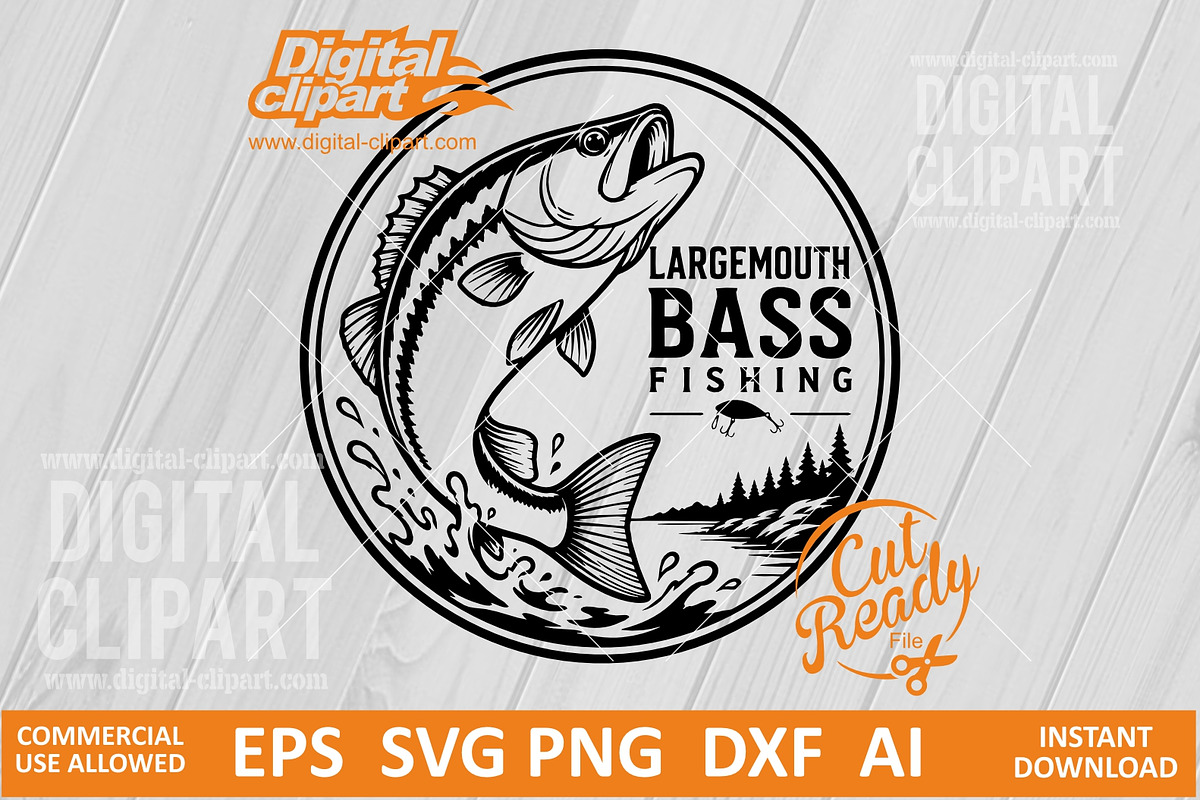 Largemouth Bass Fishing SVG, a Sport Illustration by Digital-Clipart