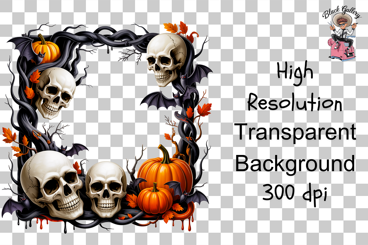 Halloween Skull Frame PNG Bundle, an Illustration by Clipart Bloom (Photo 11 of 11)