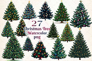 Watercolor Christmas Tree Clipart, a Work Illustration by Dream Creation (Thumbnail 1 of 4)