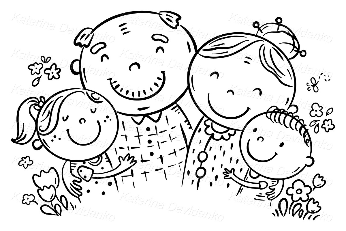 Grandparents hugging grandchildren, a Person Illustration by Bubert Art (Photo 2 of 2)