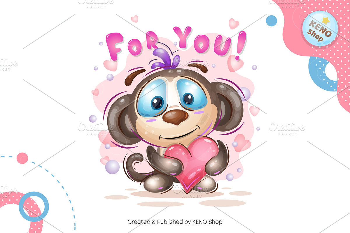 Cute monkey with a heart. Tshirt., an Animal Illustration by KENO Mascots (Photo 2 of 4)